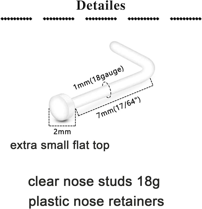 QWALIT 20g 18g Clear Nose Studs for Work Clear Nose Rings for Work Clear Nose Piercing Plastic Nose Rings for Surgery Invisible Nose Ring Retainer Clear Nose Ring Spacers Nose Retainers - Image 2